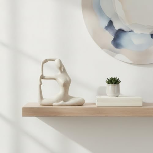 Modern Abstract Resin Human Figure Sculpture, Beige Minimalist Art Statue for Home Office Desk Shelf Decor - size: 8.66 x 3.94 x 11.02 in