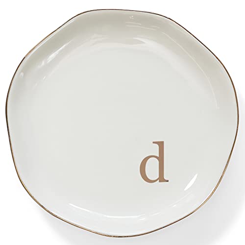 Initials Ring Dish Jewery Tray with Personalized D-Monogrammed Engagement Wedding Gifts for Friends,Sister,Birthday Christmas Gifts for Women,Ceramic White - style: d