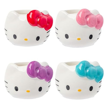 Silver Buffalo Sanrio Hello Kitty Sugar Bows, 3D Mini Cup Set, 4pk, 3.5oz | Different Color, Pack, Ceramic, Sculpted, Perfect for Cream or Milk, 0.1 Liters - color: Hello Kitty Without Handle