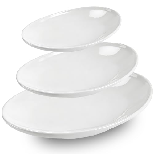 3 Pack Ceramic Oval Serving Dishes for Pasta, Porcelain Oval Serv | White Ceramic Dinner Plates, 14 Inch, 12 Inch, 10 Inch, for Party Dessert Food Sushi and Entertaining