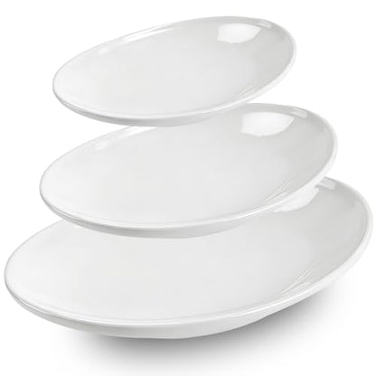 3 Pack Ceramic Oval Serving Dishes for Pasta, Porcelain Oval Serv | White Ceramic Dinner Plates, 14 Inch, 12 Inch, 10 Inch, for Party Dessert Food Sushi and Entertaining