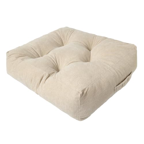Floor Pillow Cushion with Handle for Adults Women Men | Large Meditation & Sitting Cushion Pillow for Tatami, Living Room, Yoga (1, Beige, Square, 22" x 22" x 6") - color: Beige, Square