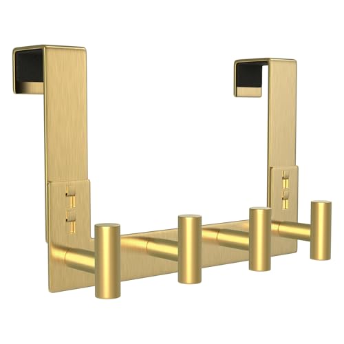 PMMASTO Over The Door Hooks, Fits 1-3/4" Thick Door No Drill Hooks for Closet Bathroom Bedroom Organization, Hanger for Coat Towel Robe (Gold, 4 T-Hooks) - color: Gold, size: 7.5 Inch-4 T-Hooks, Fits 1-3/4" Thick Door