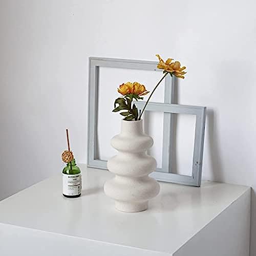 White Pampas Grass Vase, Modern Sculpture Ceramic Decorative Vase For Dried Flowers Donut Spiral Flower Vase Round Vase With Hole Living Room Minimalist Decoration,S,Friendly3
