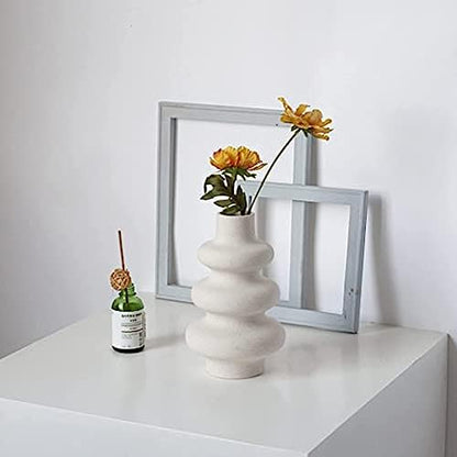 White Pampas Grass Vase, Modern Sculpture Ceramic Decorative Vase For Dried Flowers Donut Spiral Flower Vase Round Vase With Hole Living Room Minimalist Decoration,S,Friendly3