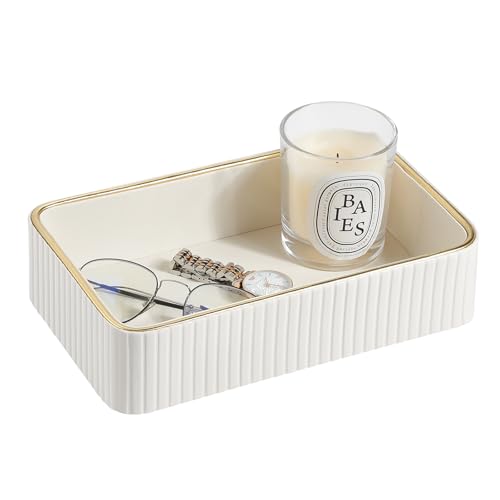 Desk Organizer Tray, PU Leather Nightstand Organizer, Ivory, Small | Decorative Valet Tray for Men Women, Perfume Vanity Trays, Trinket Dish, Key Bowl for Entryway Bedside Table - color: Ivory, Small