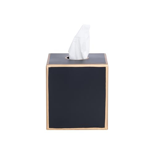 Jaye's Studio Black Tissue Box Cover, Square Metal Gold Cube for Bathroom | Matte Hand-Painted Finish, Fits Standard Facial Holders, Polished Trim, Open Bottom, Bedroom Office Desk Use - color: Black