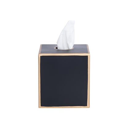 Jaye's Studio Black Tissue Box Cover, Square Metal Gold Cube for Bathroom | Matte Hand-Painted Finish, Fits Standard Facial Holders, Polished Trim, Open Bottom, Bedroom Office Desk Use - color: Black