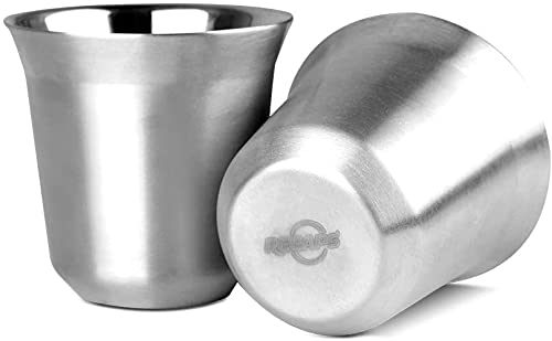 RECAPS 80ml Stainless Steel Espresso Cups Set (Stainless Steel) | 2 Pack Double Wall 304 Stainless Steel Demitasse Cups 2.7oz (Small Cup) - color: Silver