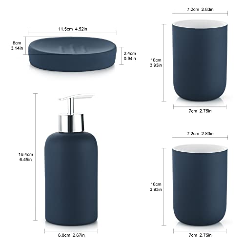 DUFU Blue Bathroom Accessory Set, 4 Pieces, Ceramic | Bathroom Decor, Soap Dispenser, Soap Dish, 2 Tumbler