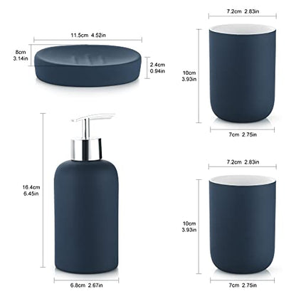 DUFU Blue Bathroom Accessory Set, 4 Pieces, Ceramic | Bathroom Decor, Soap Dispenser, Soap Dish, 2 Tumbler