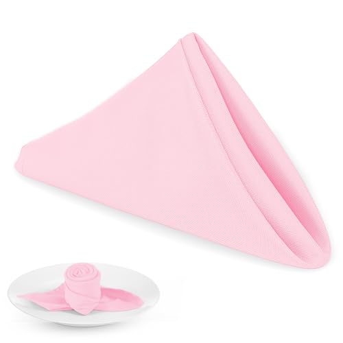 PLOYMONO Pink Cloth Napkins - 8 Pack 17" x 17" Washable Polyester Napkins | Heavy Duty 180 GSM Cloth Napkins with Hemmed Edges - Great for Restaurants, Weddings, Parties, Banquets Dinner - color: Pink