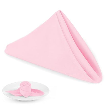 PLOYMONO Pink Cloth Napkins - 8 Pack 17" x 17" Washable Polyester Napkins | Heavy Duty 180 GSM Cloth Napkins with Hemmed Edges - Great for Restaurants, Weddings, Parties, Banquets Dinner - color: Pink