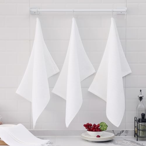 Homaxy 100% Cotton Oversized Waffle Weave Kitchen Towels 8-Pack, White | 20 x 28 Inches, Ultra Soft Absorbent Dish Towels, Quick Drying Large Cleaning Towels - color: White, size: 20 X 28 - 8 Pack