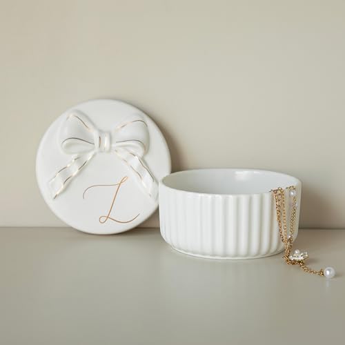 COLLECTIVE HOME Ceramic Jewelry Box with Bow, Nightstand Vanity Decor(L) | Jewelry Tray with Lid, Christmas Mother's Day Birthday Gifts for Women, Wedding, Bridal Shower, Bridesmaid Proposal Gifts - color: L
