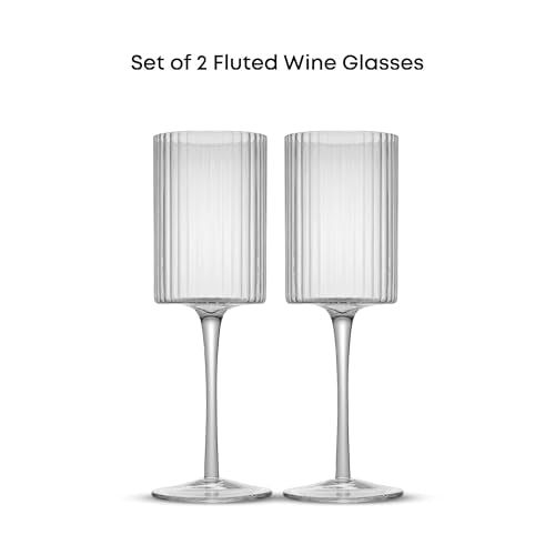 JoyJolt Elle Fluted White Wine Glasses Set of 2, 11.5oz Long Stem Wine Glasses, Unique Stemmed Cocktail Glass, Vintage Style Drinking Glass Set - style: White Wine Glasses