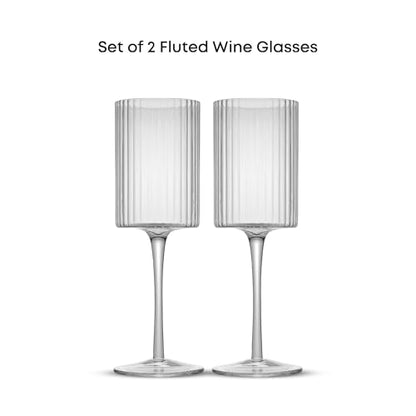 JoyJolt Elle Fluted White Wine Glasses Set of 2, 11.5oz Long Stem Wine Glasses, Unique Stemmed Cocktail Glass, Vintage Style Drinking Glass Set - style: White Wine Glasses