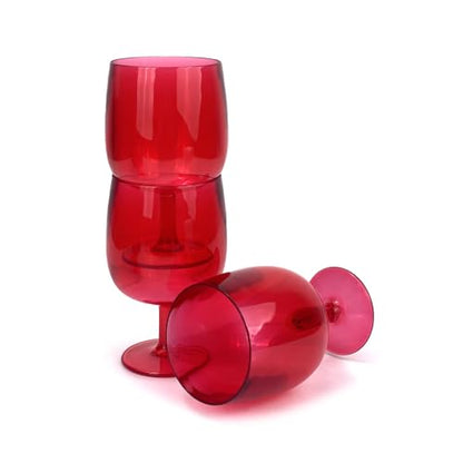Yalin Set of 6 Unbreakable 12 oz Acrylic Plastic Wine and Water Tumbler Stackable Goblets. (Red, 12 oz) - color: Red, size: 12 oz