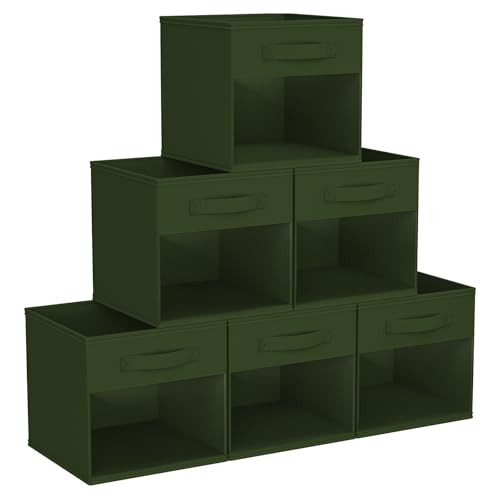 DIMJ Storage Cubes, Cube Storage Bin, 6 Pack Foldable Baskets with Window, Closet Storage Bins with Handle, 11x 11 inch Storage Cubes for Clothes, Toys, Books (Green) - color: Green, size: 10.6 Inch.- 6 Pack