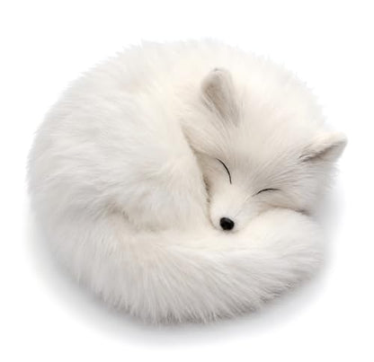 Realistic White Fox Figurine, Soft Faux Fur Sleeping Fox Shelf Decor Gift