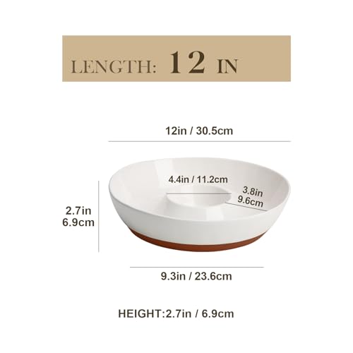 MALACASA Ceramic Chips and Dip Serving Tray, 12 Inch Dip Serving Tray | Free-Form Divided Ceramic Chips and Dip Bowls for Parties, Hosting and Entertaining, White - color: White