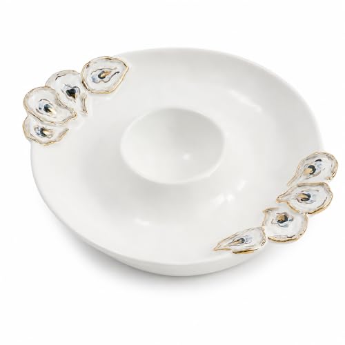 Mud Pie Oyster Chip And Dip Bowl Set, 2x10.5 | Chip and Dip Bowl