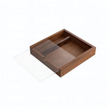 Walnut Wood Keepsake Box with Clear Acrylic Lid, Handmade Storage Box for Jewelry, Photos, Collectibles, Gifts (6.7 x 6.7 x 1.38 Inches) - color: Walnut Box-YKL+DHH-17*17CM