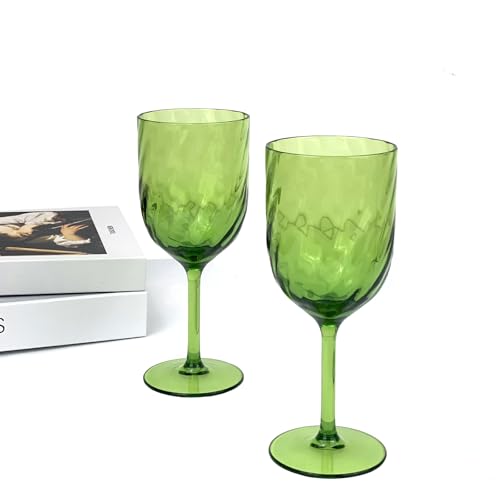 Yalin Set of 6 Unbreakable 15 oz Acrylic Plastic Wine and Water Tumbler Stackable Goblets. (Green, 15 oz) - color: Green, size: 15 oz