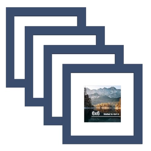 6x6 Picture Frame Set of 4 with Real Glass, Wall & Tabletop Display | Fits 4x4 with Mat or 6x6 without Mat, Crystal-Clear Viewing for Family Photos and Gallery Walls, Blue - color: Blue, size: 6x6 in
