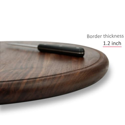18" Round Walnut Wood Cutting Board for Kitchen | Wooden Chopping Board With Juice Grooves - size: 18"L x 18"W