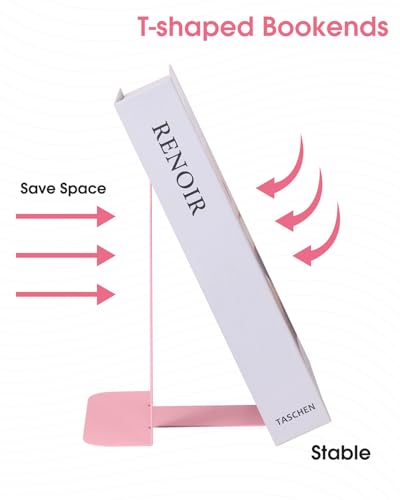 Honagu Bookends, Metal Book Ends, Bookends for Shelves, Book Holder Stopper for Heavy Books/CDs/DVDs (1 Pair/2 Pieces, Pink) - color: Pink