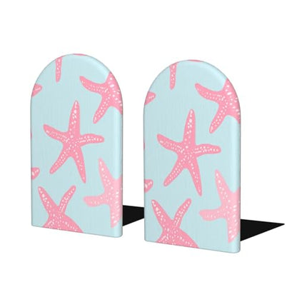 Pink Starfish Simple Bookends for Shelves 2 Pcs Wooden Book Stopper Organizer for Home Office Libraries