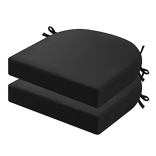 idee-home Outdoor Chair Cushions Set of 2, 17 x 17 Outdoor Seat Cushions | Patio Chair Cushions for Outdoor Furniture Waterproof with Ties, Outdoor Seat Cushion, Patio Chair Pads Dining Chair - color: Black, size: 17X17X2 Inch-u Shaped