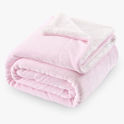 Sherpa Fleece Throw Blanket, Light Pink, 50x60 inches | Double-Sided Super Soft Luxurious Plush Blanket Throw Size - color: Light Pink, size: 50"×60"