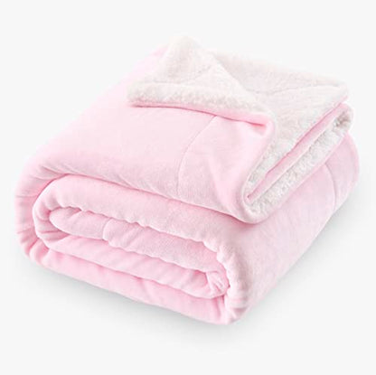 Sherpa Fleece Throw Blanket, Light Pink, 50x60 inches | Double-Sided Super Soft Luxurious Plush Blanket Throw Size - color: Light Pink, size: 50"×60"