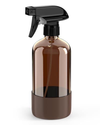 Bontip Amber Glass Spray Bottle, 16 oz with Brown Silicone Sleeve, 1 Pack | Refillable amber glass bottle, With protective silicone sleeve, BPA-free, UV shielding, Great for cleaning solutions,plants - color: Brown, size: 16 Ounces