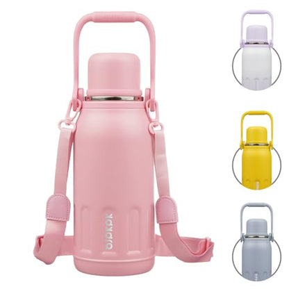 BJPKPK Stainless Steel Insulated Bottle with Handle & Strap, 40oz | Leak-proof vacuum insulation keeps drinks cold/hot for hours. BPA-free, dishwasher safe. Includes handle & strap. Light Pink. - color: Light Pink, size: 40 Ounces