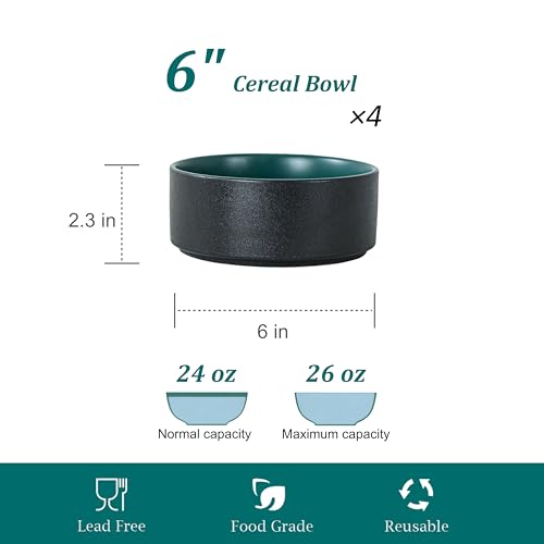 26 OZ Ceramic Cereal Bowls Set, 6 Inch, Set of 4, Modern Green | Handcrafted, Dishwasher & Microwave Safe, For Breakfast, Soups, Oatmeal, Ramen, Pho, Udon, Soba - color: Green, size: Cereal Bowls Set (4PCS)