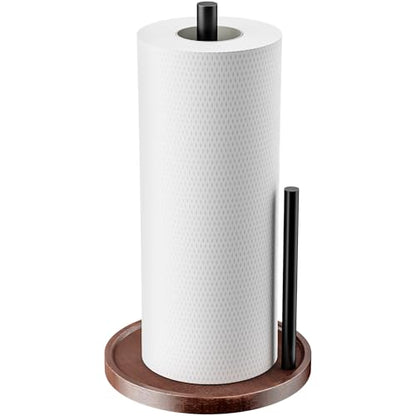 Wooden Paper Towel Holder Countertop, Kitchen Paper Towel Holder. | Stainless Steel with Real Wood Base, Farmhouse Paper Towel Roll Dispenser Fits Standard and Jumbo Size Paper Towels.