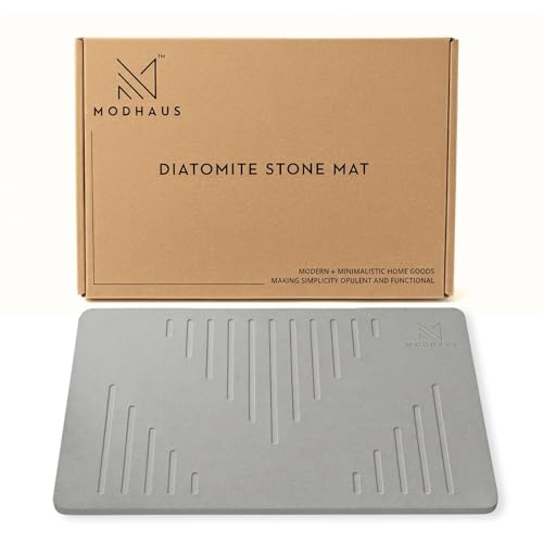 MODHAUS Diatomite Stone Bath Mat, Fast Drying Natural Bathroom Mat, Eco Friendly Non Slip Super Absorbent Bathroom Floor Mat, Easy Clean Stone Bath Mats for Bathroom - Light Gray (23.6" x 15.6”) - color: Light Gray