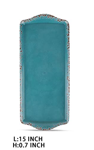 Gourmet Art Crackle Set of 2 Melamine Rectangular Serving Trays/Platters Aquamarine blue 15"