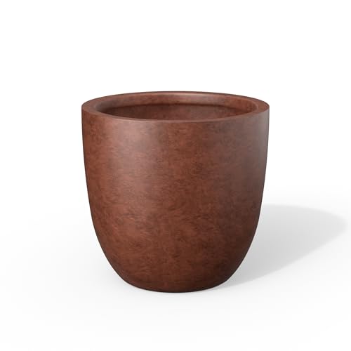 Kante Large Round Bowl Rusty Concrete Planter 18" Dia, Outdoor | Rubber Plug for Indoor, Drainage for Garden, All-Weather Cement Tree Pot, Handcrafted, Anti-Frost & UV, Modern Home Decor - color: Rusty, size: 18"d