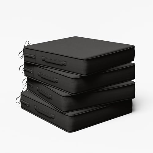 Outdoor Chair Cushion 22 x 22 x 4 Inches Patio Furniture Outdoor Waterproof Seat Cushion, Patio Chair Cushion with Handles and Ties, Square Dining Chair Cushion Set of 4, Black - color: Black, size: 22×22×4 in