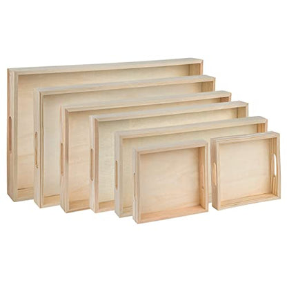 Wooden Serving Trays with Handles - 7 Piece Nested Breakfast Set - Perfect for Organizing, Bathroom, Party Buffet & Serving