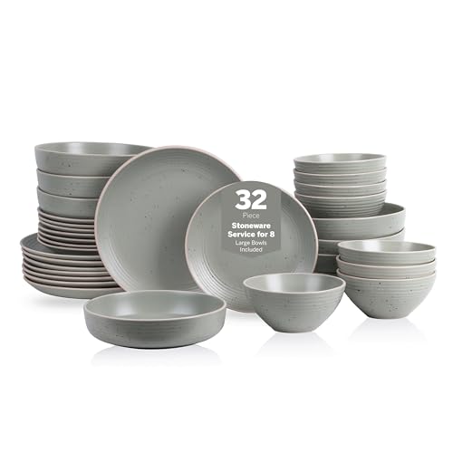 Stone Lain Lauren Stoneware, Rustic Plates and Bowls Set, Dinnerware, Service for 8, Speckled Green, Dishwasher & Microwave Safe, 32-Piece - color: Green, size: 32-Piece Service for 8