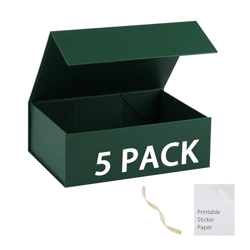 Green Gift Box,10x7.3x3.5 Gift Boxes With Lids For Presents Includes Ribbon And Diy Printable Sticker Paper,Bridesmaid Proposal Box,Magnetic Gift Box For Birthday,Wedding,Graduation - color: 10x7.3x3.5inch-Green-Pack 5