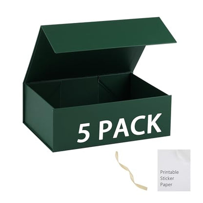Green Gift Box,10x7.3x3.5 Gift Boxes With Lids For Presents Includes Ribbon And Diy Printable Sticker Paper,Bridesmaid Proposal Box,Magnetic Gift Box For Birthday,Wedding,Graduation - color: 10x7.3x3.5inch-Green-Pack 5