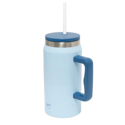 Glad Pioneer Stainless Steel Tumbler with Lid and Straw - Double Walled Insulated Cup with Handle - Leak Resistant & Drinks Stay Cold All Day, 47oz, Blue - color: Blue, size: 47 Ounces