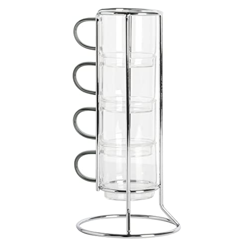 Gibson Soho Lounge Stackable Glass Espresso Cups with Rack, 4-Piece Set, 3.8oz – Durable Glass Coffee Cups - color: Espresso Cups with Rack (4-Piece), size: 3.8 Ounces