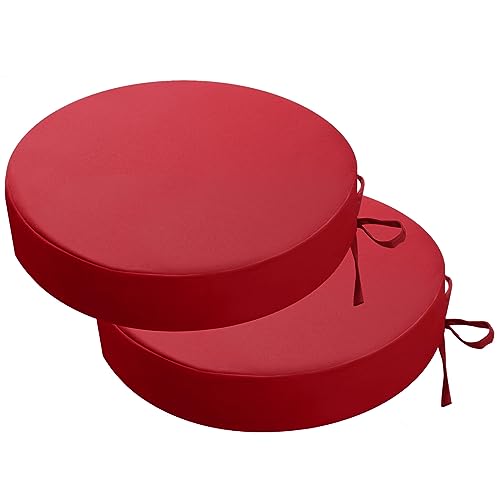 idee-home Outdoor Bistro Chair Cushions Set of 2 Think 15”x15”x 3” | Outdoor Round Seat Cushions with Ties, Waterproof Round Patio Furniture for Garden - color: B Lipstick Red, size: 15X3 Inch-Round